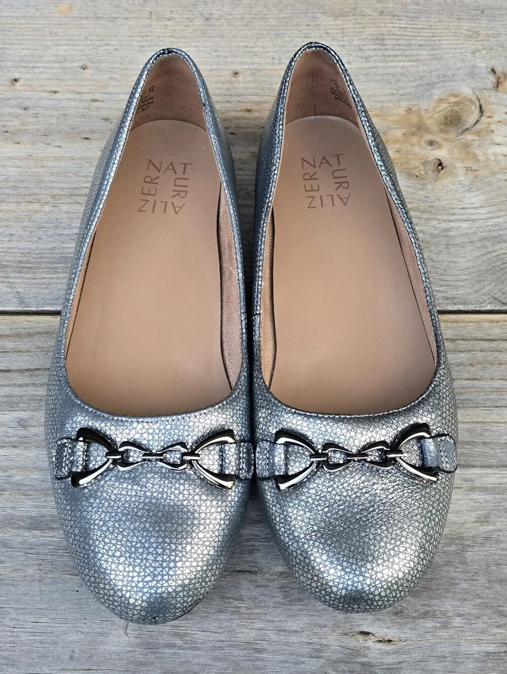 Naturalizer Maxwell Bit Y2K Preppy Glam Metallic Silver Comfort Bit Ballet Flats